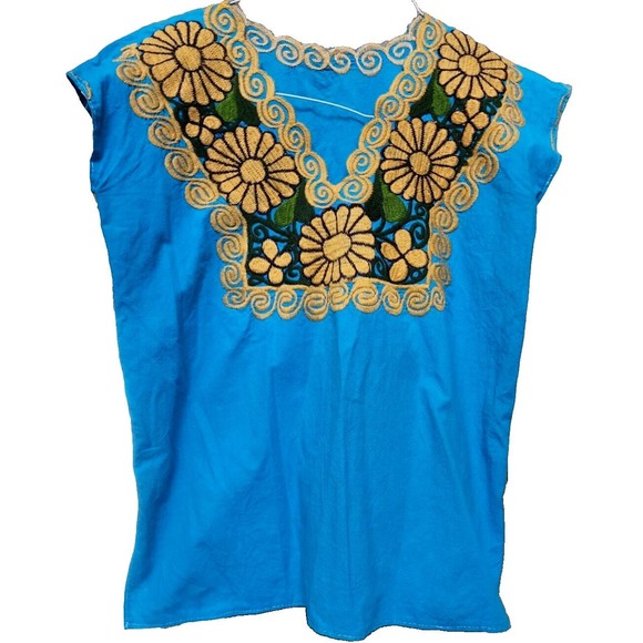 Unbranded Tops - Mexico Embroidered Top Blue Festival Size M Fiesta Ethnic Boho Frida